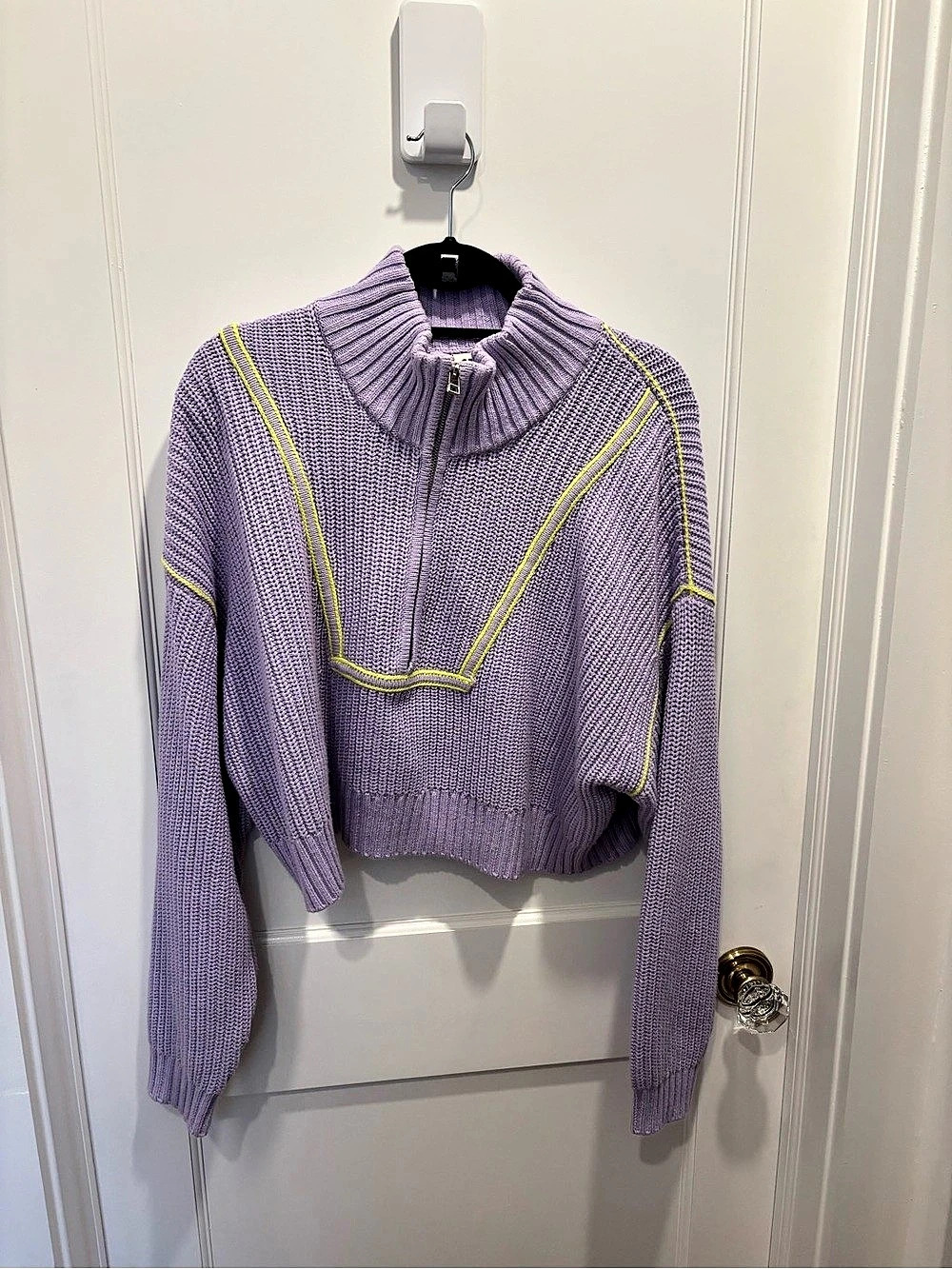 STAUD Cropped Hampton Sweater Purple Half-Zip Size Medium